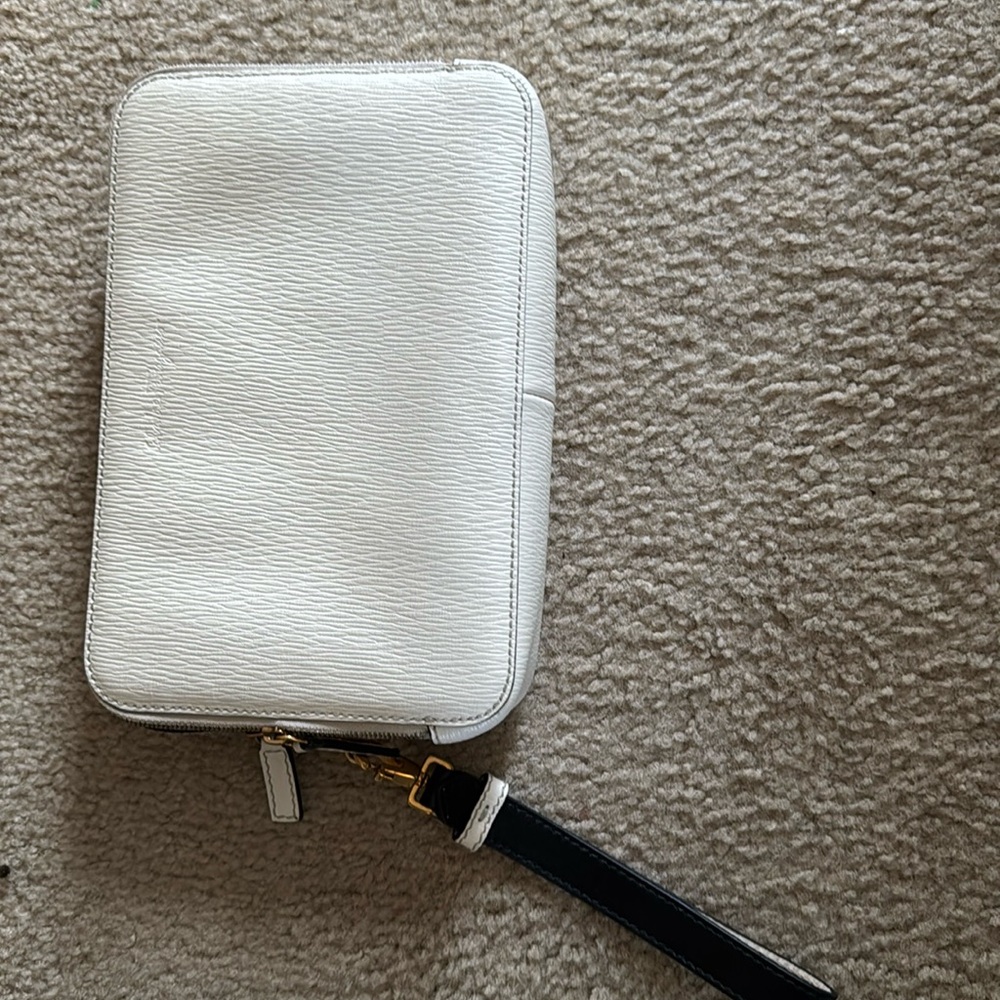white leather Ferragamo Clutch Organizer bag 6 by 9 inch size